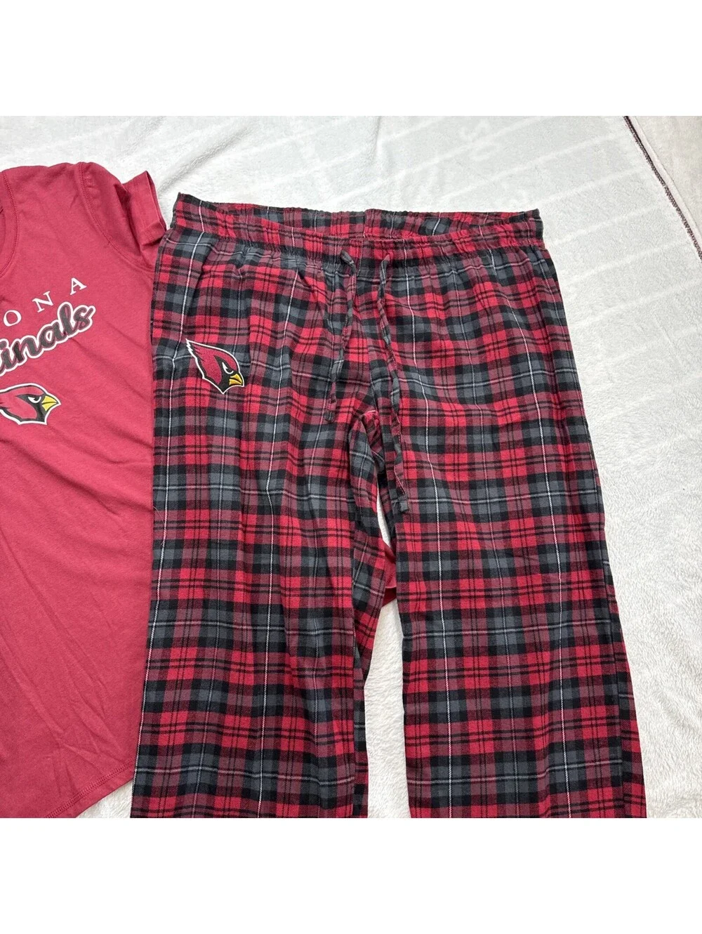 Arizona Cardinals NFL Women’s Short Sleeve Tee Flannel Pajama Set Size L (2446)